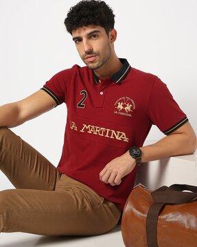 logo embroidered cotton slim fit polo t-shirt