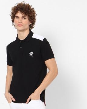 logo embroidered polo t-shirt with contrast panels