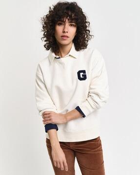 logo embroidered round-neck full sleeves sweatshirt