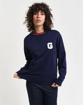 logo embroidered round-neck full sleeves sweatshirt