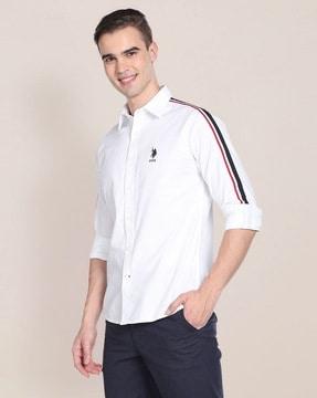logo embroidered shirt with contrast taping
