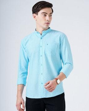 logo embroidered shirt with mandarin collar