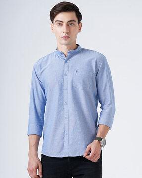 logo embroidered shirt with mandarin collar