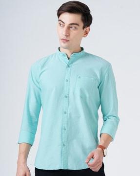 logo embroidered shirt with mandarin collar