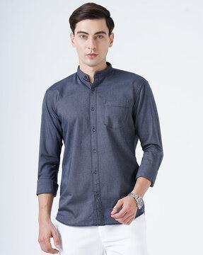 logo embroidered shirt with mandarin collar