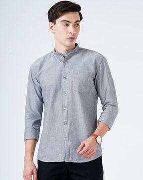 logo embroidered shirt with mandarin collar