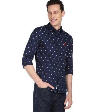 logo embroidered shirt with spread collar