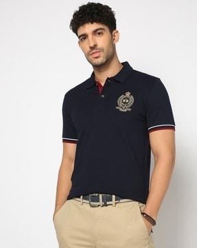 logo embroidered slim fit solid polo t-shirt