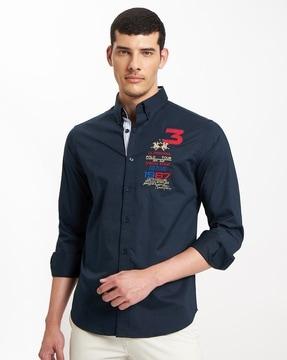 logo embroidered tailored fit cotton shirt