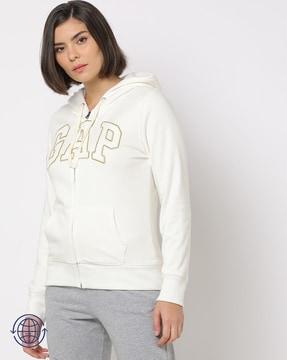 logo-embroidered zip-front hoodie