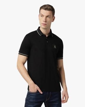 logo patch polo t-shirt with contrast tipping