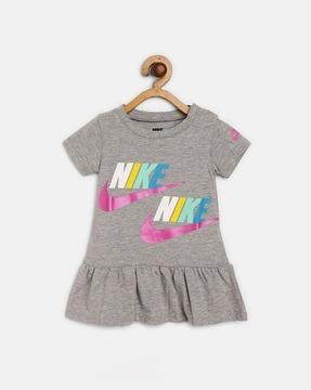 logo print a-line dress with bloomers