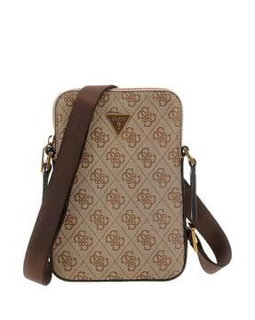 logo print crossbody bag with adjustable strap