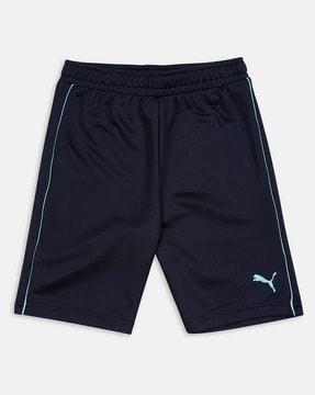 logo print flat-front shorts
