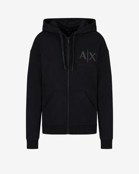 logo print front-open zip-up hooded sweatshirt