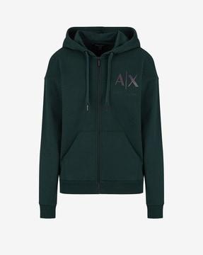 logo print front-open zip-up hooded sweatshirt