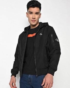 logo print hooded jacket with insert pockets