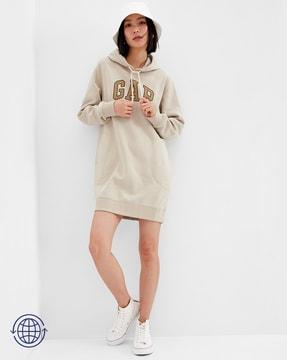logo print hooded t-shirt dress