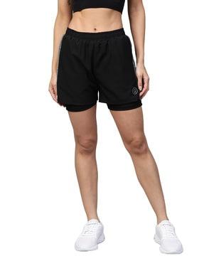 logo print knit shorts with contrast taping