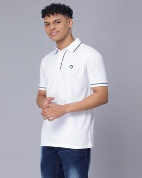 logo print polo t-shirt with contrast taping