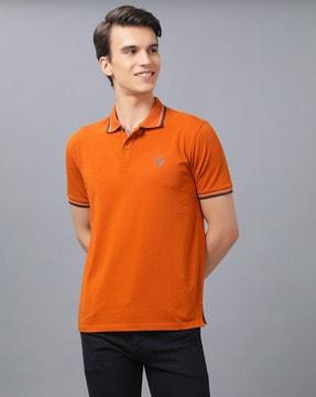 logo print polo t-shirt with contrast taping