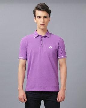 logo print polo t-shirt with contrast taping