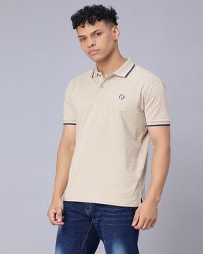 logo print polo t-shirt with contrast taping