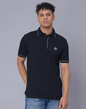 logo print polo t-shirt with contrast taping