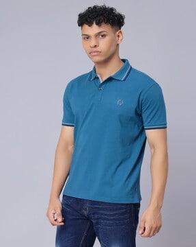 logo print polo t-shirt with contrast taping