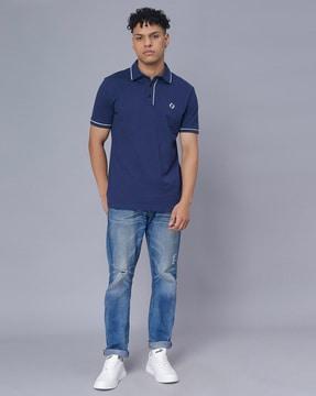 logo print polo t-shirt with contrast taping