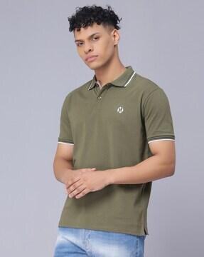 logo print polo t-shirt with contrast taping