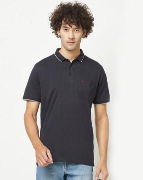 logo print polo t-shirt with patch pocket