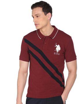 logo print polo t-shirt with ribbed hem