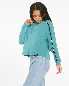 logo print power crop hoodie