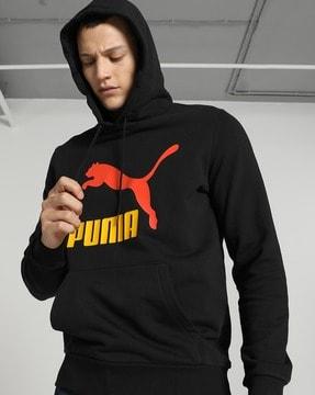 logo print regular fit hoodie with kangaroo pocket