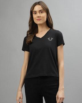 logo print regular fit v-neck t-shirt