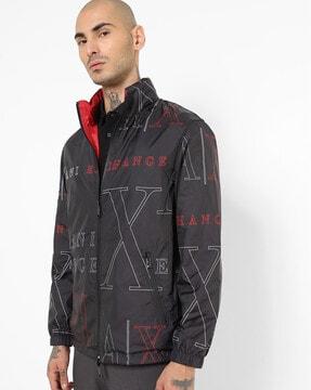 logo print reversible zip-front windbreaker