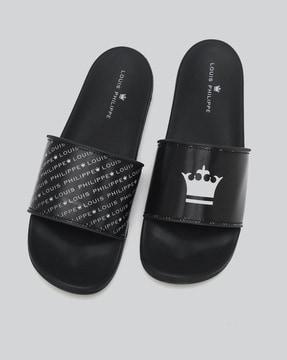 logo print round-toe slides