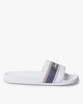 logo print slides with stripe panels