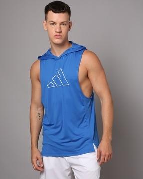 logo print slim fit hooded singlet