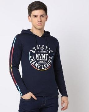 logo print slim fit hooded t-shirt