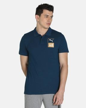 logo print slim fit polo t-shirt