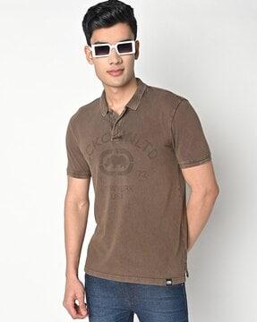 logo print slim fit polo t-shirt