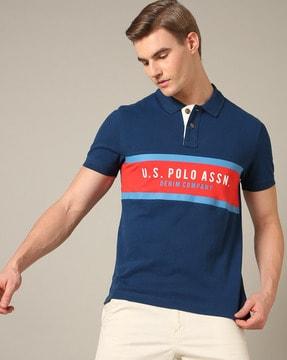 logo print slim fit polo t-shirt