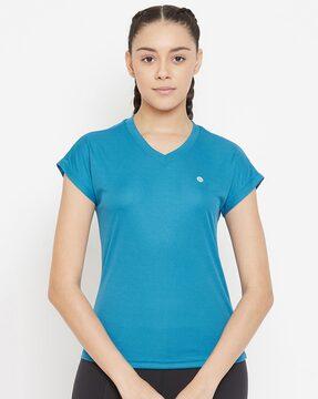 logo print slim-fit v-neck t-shirt