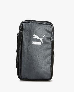 logo print sling bag with wide buckle strap