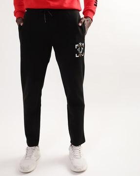 logo print straight track pants with elasticated waistband