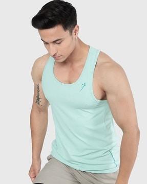 logo print vest with scoop neck