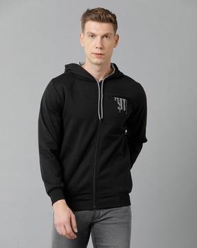 logo print zip-front hooded sweatshirt