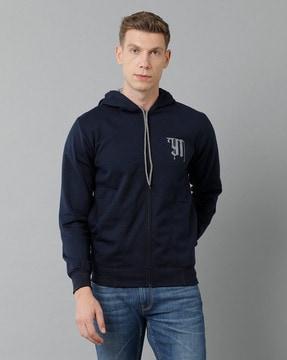 logo print zip-front hooded sweatshirt